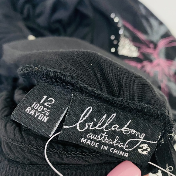 BILLABONG Womens Size 12 Black Pink Floral 100% Rayon Strapless Dress NEW - Picture 8 of 12